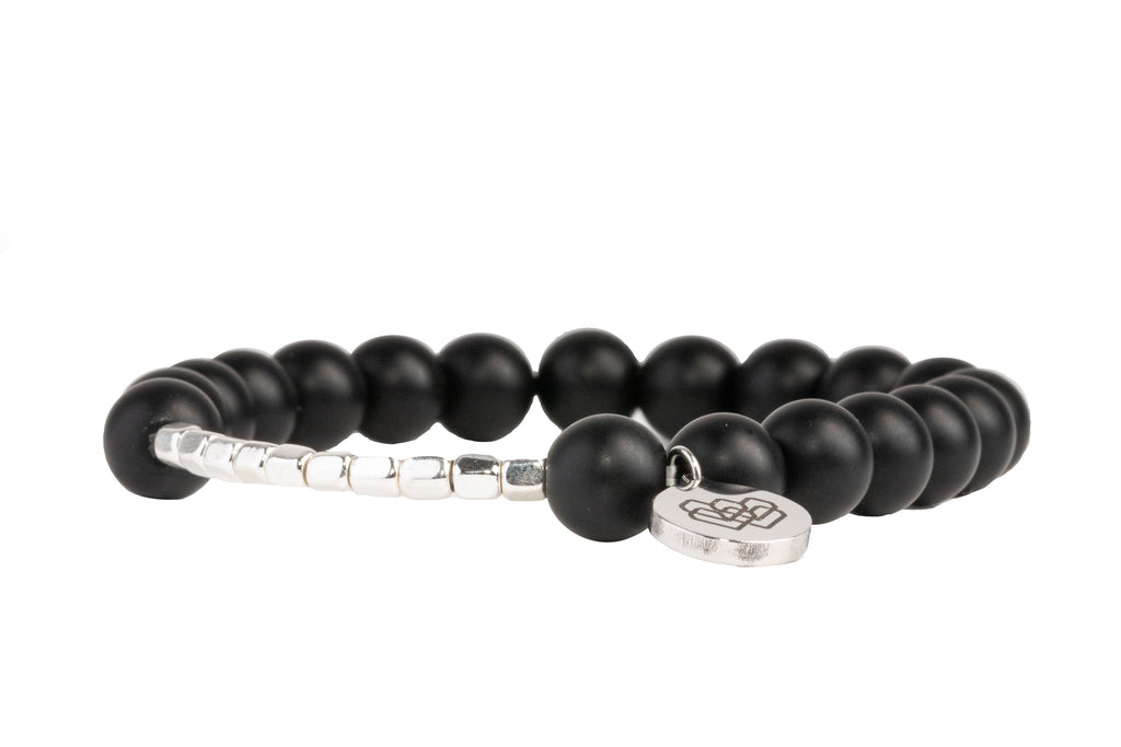 Willpower Matte Agate Bracelet has a sleek design that combines mini silver squares and 6mm black agate beads for an eye-catching look.
