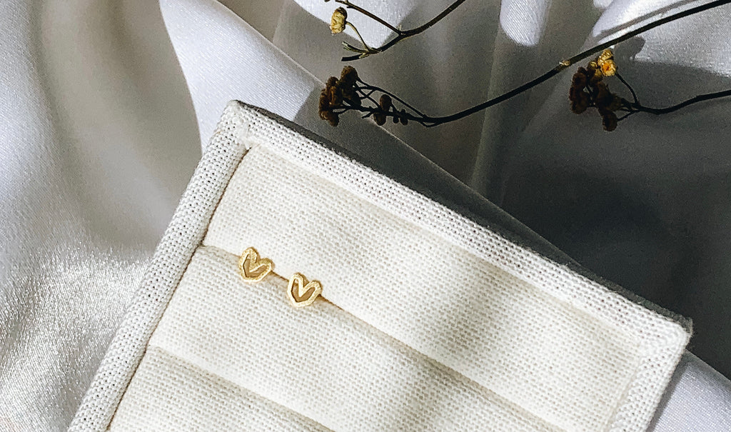 Sterling silver 14k gold plated dainty heart studs | I AM LOVE PROJECT
