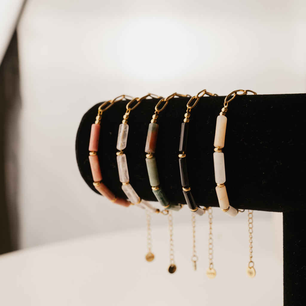 Stainless Steel Link & Gemstone Bracelet
