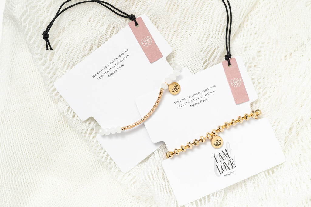 I AM LOVE bracelets with beautiful packaging with logo.