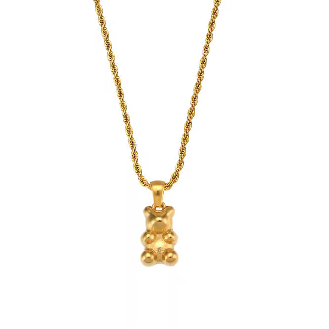 16 inch stainless steel rope chain with gummy bear pendant. Hypoallergenic. Non Tarnishing. Waterproof