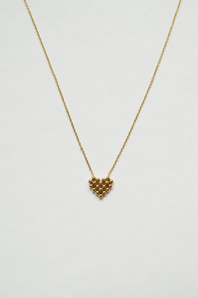 Charming 16-inch stainless gold necklace with a heart pendant made of tiny rounded gold beads,
