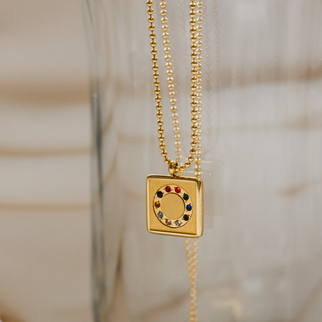 Gold Square Pendant with Pride Colour Gemstones