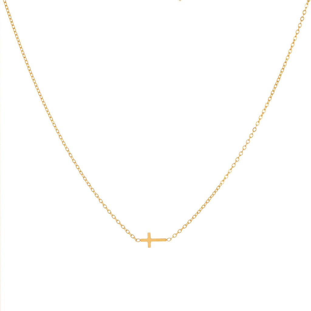 18K gold plated necklace with cross pendant on a white background