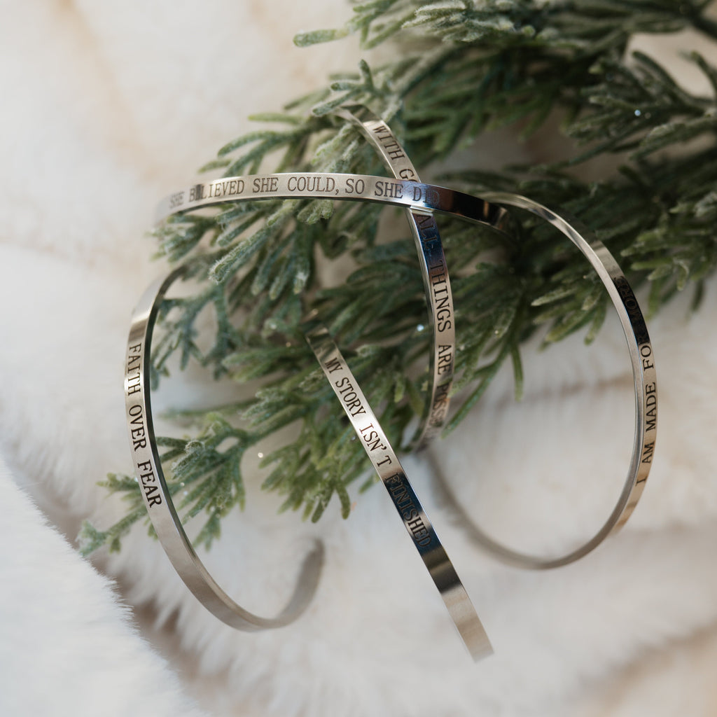silver engraved affirmation bangles