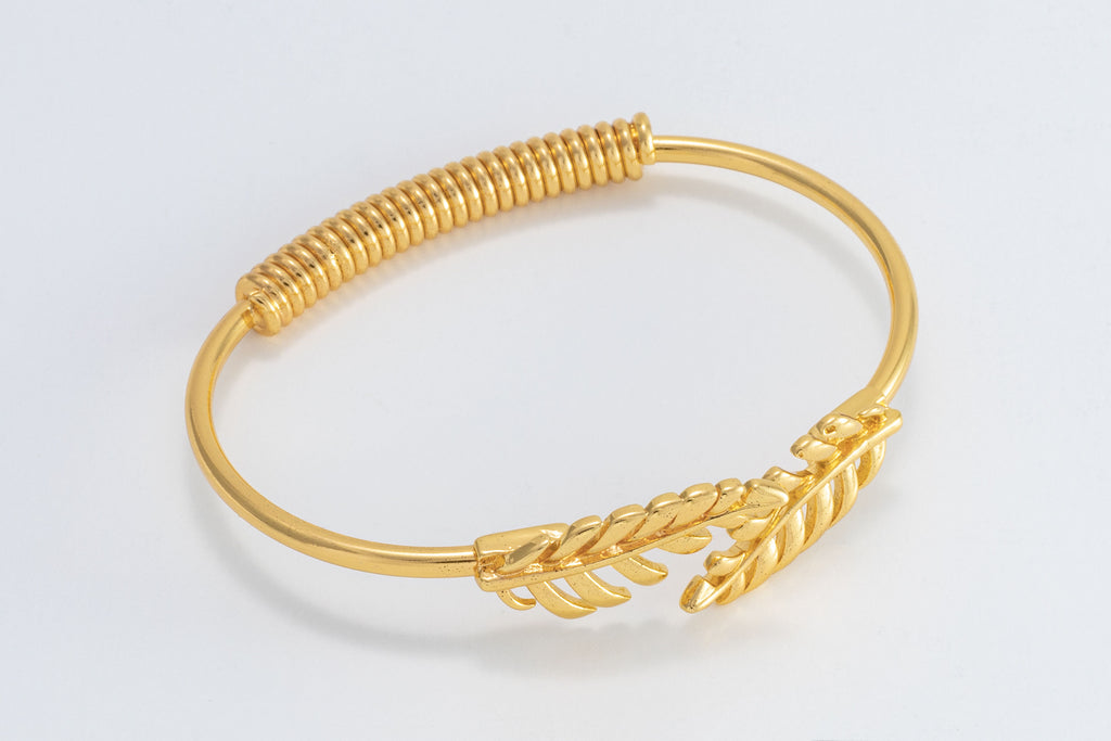 14K gold plated brass Athena Leaflet cuff bangle.