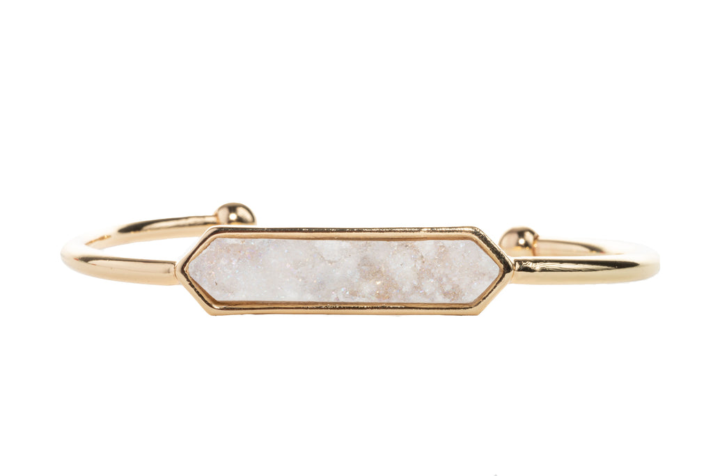 Revelation Druzy Quartz Bangle - sleek gold plated brass and dazzling raw druzy quartz stone