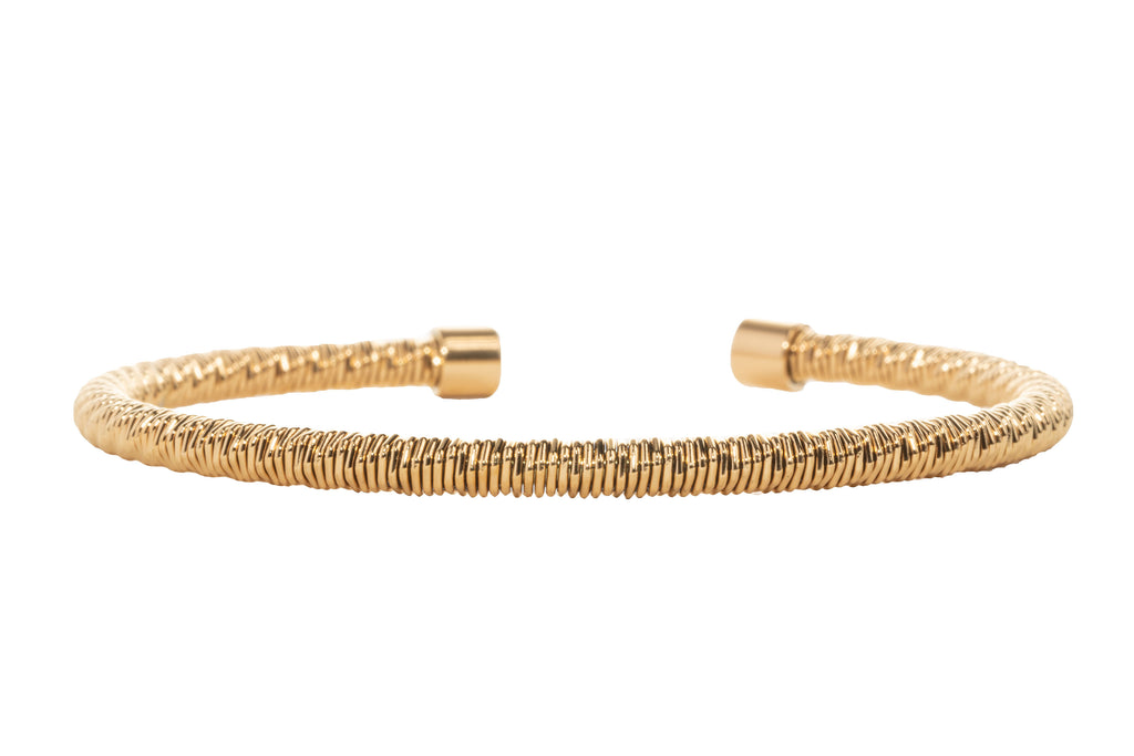 Minimalistic 14K gold plated stainless steel mesh cuff bangle 