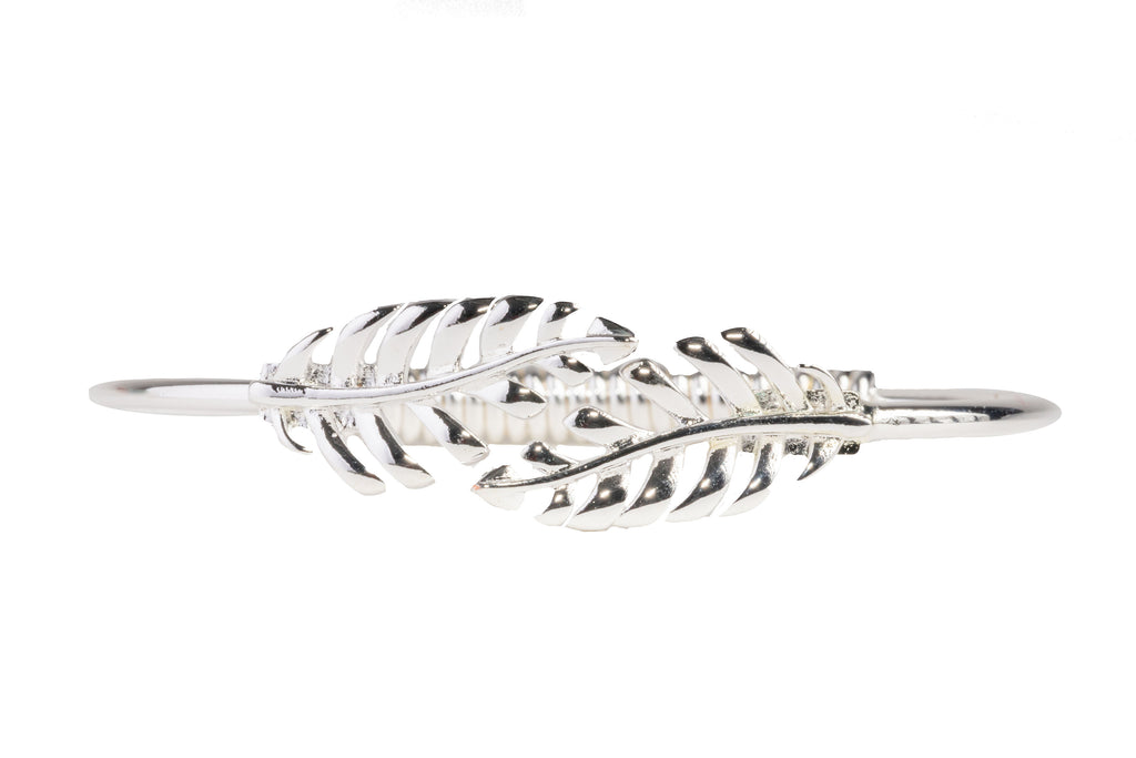 Minimalistic silver plated brass double ended leaf cuff bangle inspired by Greek Goddess Athena