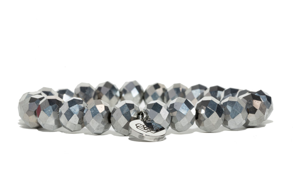 This shimmering statement piece of faceted iridescent gunmetal glass beaded bracelet will remind you that you have a clear vision 