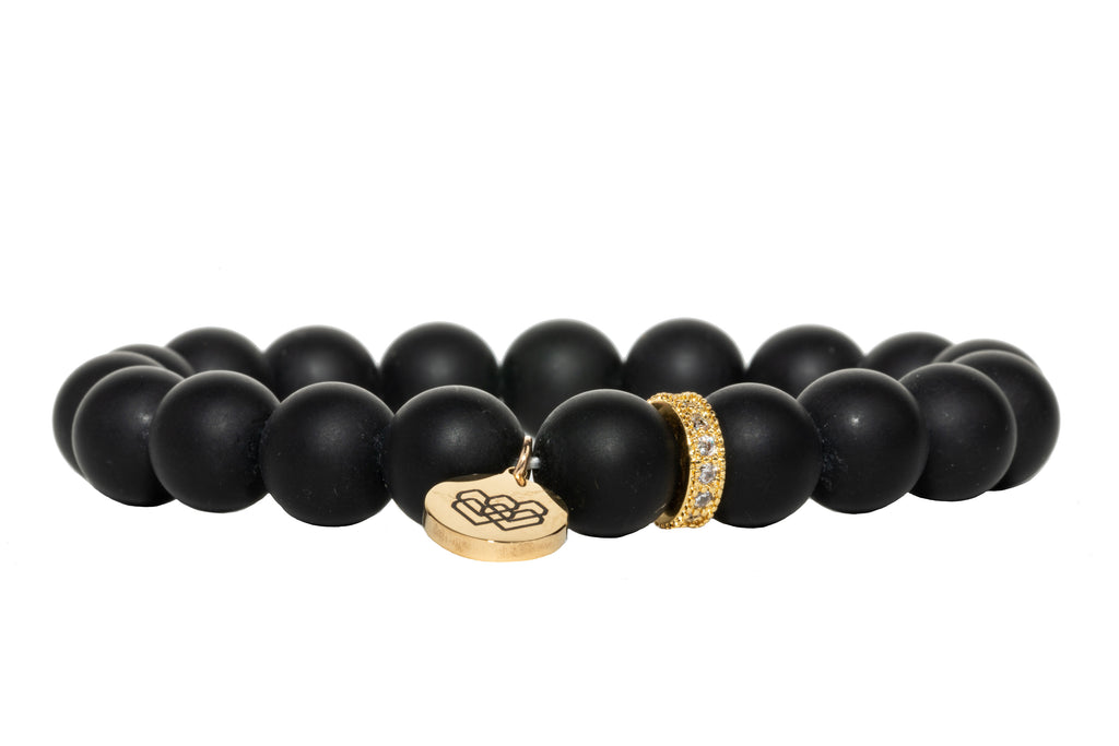Black Onyx Charms of Life - gold channel-set rhinestone is finished with oversized, matte onyx beads